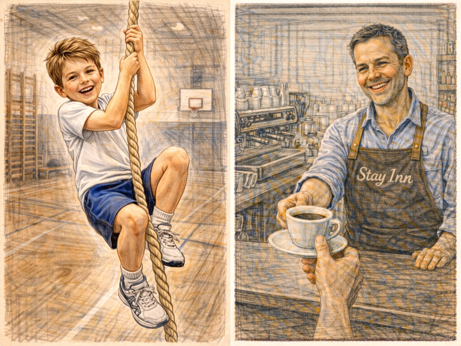 gymnastiek en barmedewerker